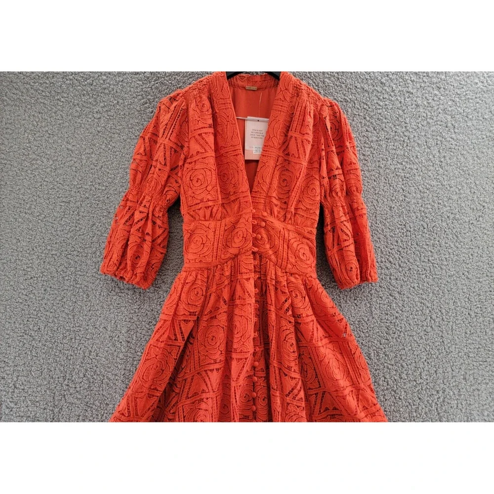 Cult Gaia Willow Embroidered MIDI Dress Women's XS Tangerine Button Closure - Picture 3 of 15